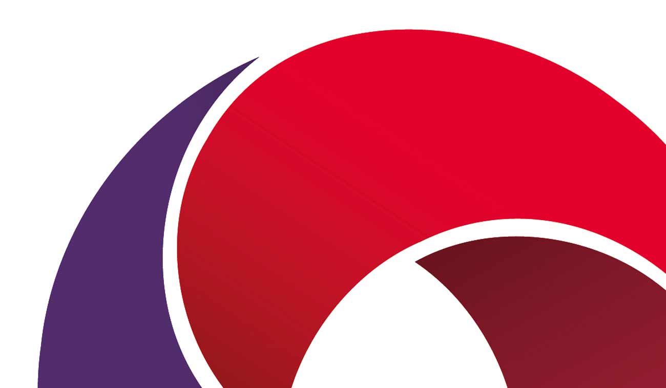 A close-up of the Universities Partnership logo, featuring red and purple curved elements.