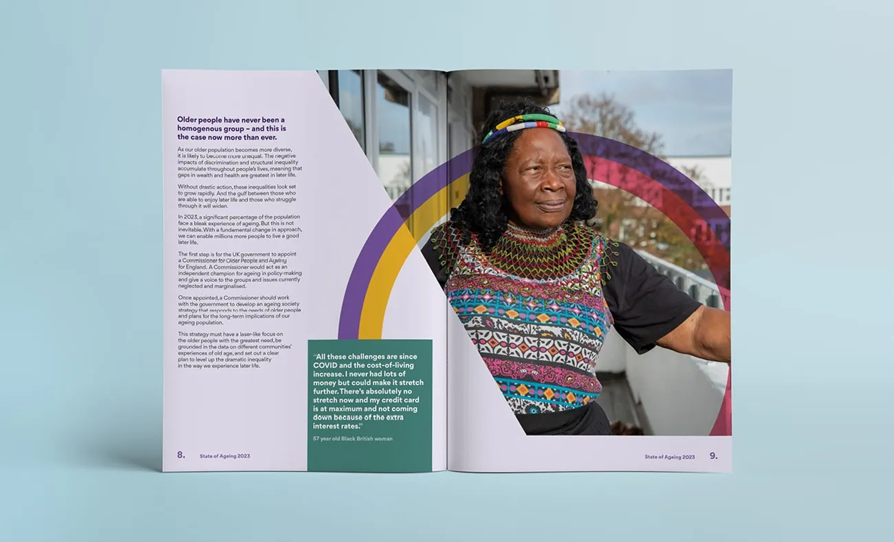 A spread from the report, featuring personal stories alongside key statistics.
