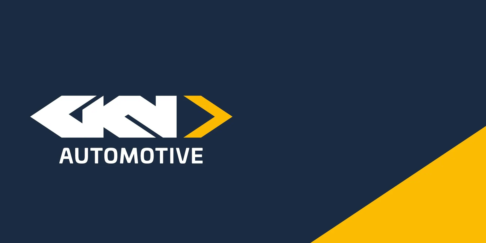 A GKN Automotive graphic featuring the company logo in white and yellow on a dark blue background, with a yellow triangular accent in the bottom right corner.