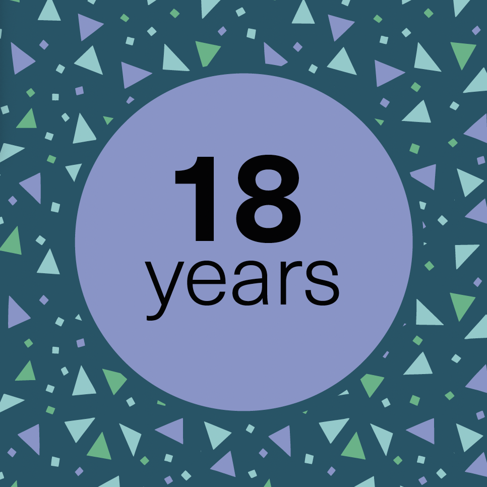 triangle shapes with the text 18 years